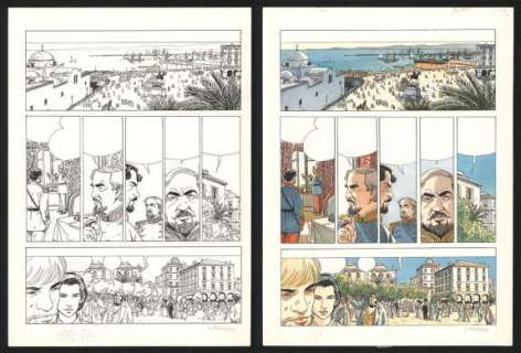 Jacques Ferrandez - Planche originale n°19 accompagnée de sa mise en couleur. Rustines en cases 2, 3, 4 , 5 & 6 - L‘année de feu - Carnets d‘Orient