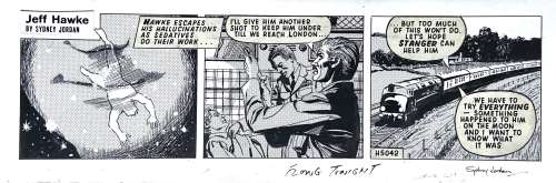 SIDNEY JORDAN - Original strip for Jeff Hawke H5042. Ink. Signed. Mint. Code 500.