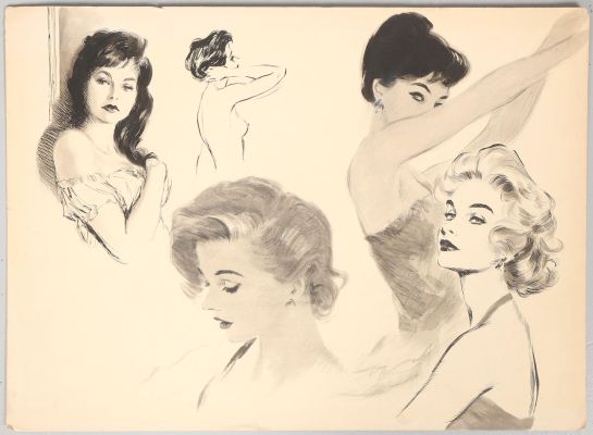 DAVID WRIGHT. DAVID WRIGHT (1912– 1967), FASHION AND GLAMOUR SKETCHES. Art - Drawings | Auctionet