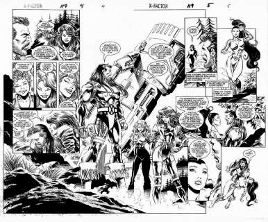 Al Milgrom, Steve Epting - x-factor #119 p 4-5 double spread splash (forge, mystique, polaris, roma! ) 1995