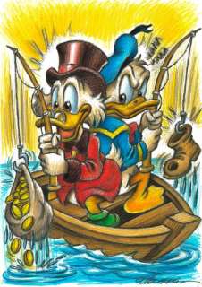 Joan Vizcarra | Donald & His Uncle $crooge Fishing : Cash vs Trash! - Original Drawing - Joan Vizcarra | Catawiki
