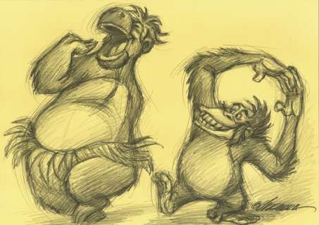 Joan Vizcarra | King Louie and Hippo [The Jungle Book] - Original Drawing - Joan Vizcarra - Pencil Artwork | Catawiki