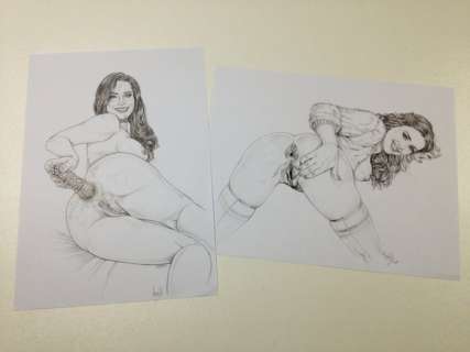 A. Montana | Kate Middleton and Jessica Alba - Open to everything! Two Originals Hot very Sexy Pencils Nude Drawings - Signed - Page volante | Catawiki