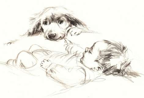 Vincent, Gabrielle (Pseudoniem Van Monique Martin) | Gabriëlle Vincent (bekend van Erneste et Célestine/ Brammert en Tissie) - Conté op dik papier voor een geboortekaartje - Page volante - (1970/1975) | Catawiki