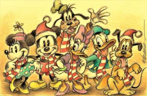 Joan Vizcarra | Disney Family "Happy Christmas!!" - Original Drawing - Joan Vizcarra - 50 x 32 cm - Pencil Art | Catawiki