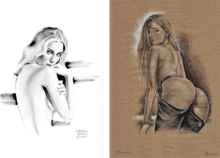 Juliana Ovsyanko, Olga Dolzhikova | Pin Up - J.Ovsyanko, O.Dolzhikova - 2x Original sexy drawing A3 - (2021) | Catawiki