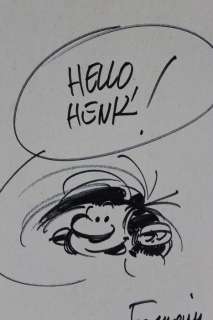 Franquin, André | Franquin - Opdrachttekening / Dédicace - Op los vel - Guust / Gaston - (1982) | Catawiki