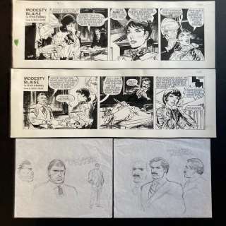 Colvin, Neville | Colvin, Neville - 2x Original strip + 2x preliminary drawing - Modesty Blaise - Sweet Caroline - (1983) | Catawiki