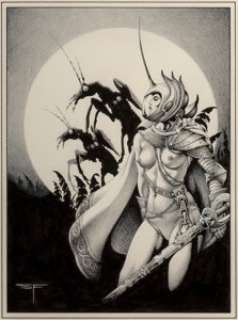 Stephen Fabian (American, b. 1930)
 Warrior Queen
 Ink on paper
 11 x 8 in.
 Initialed lower left
 
 From the Glynn an... | Heritage