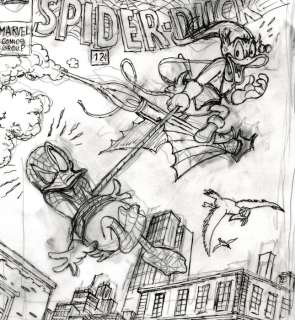Tony Fernandez, Disney Artist | DONALD DUCK inspired by "The Amazing Spider-Duck" - Original Preliminary Sketch - Tony Fernandez Signed | Catawiki