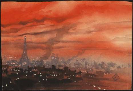 Gerard Van Straaten | Gerard van Straaten - Originele aquarel - Parijs bij nacht - Page volante - (1946/1948) | Catawiki