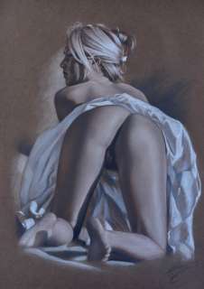 Prenzel, Denis | Denis Prenzel - Original drawing - Pin-up White Dress - Size: 29,7 x 42 cm. - (2022) | Catawiki