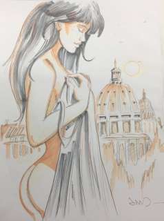 Jim | Jim - Dessin original couleur - Une Nuit Ã  Rome - Marie et le le dôme de Saint-Pierr | Catawiki