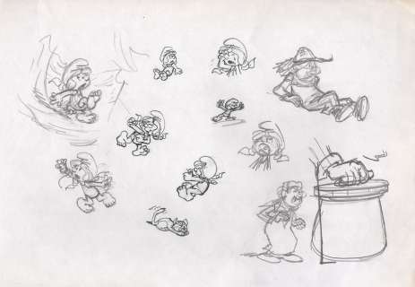 Peyo (Studios) | Les Schtroumpfs, ensemble de 12 études Ã  la mine… | Millon