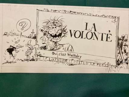 Marc Hardy | Hardy, Marc - Originele tekening Pierre Tombal / G.Raf Zerk - La Volonté - Oui c’est Walthéry - Hommage gag | Catawiki