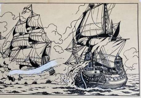 De Moor, Bob - Originele Pagina (P.4) - Cori de Scheepsjongen / Cori Le Mousaillon | De Moor, Bob - Originele pagina (p.4) - Cori de scheepsjongen / Cori le Mousaillon - Onder de vlag van de compagnie / Sous le drapeau de la compagnie - (1952) | Catawiki