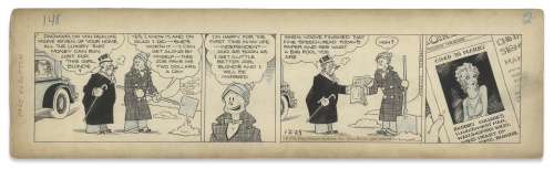 Chic Young Hand-Drawn ’’Blondie’’ Comic Strip From 1931 Titled ’’The Big News!’’ -- Dagwood Is Crushed With a Wedding Announcement for Blondie & Another Man | Nate Sanders