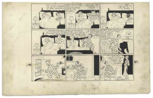 Chic Young Hand-Drawn ’’Blondie’’ Sunday Comic Strip From 1935 -- Dagwood Grabs a Midnight Snack | Nate Sanders