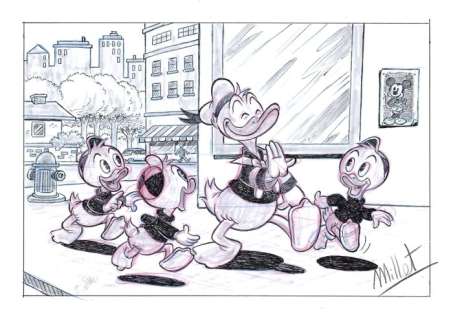 Millet | Donald, Huey, Dewey & Louie Duck - Millet - Original Drawing - EO | Catawiki