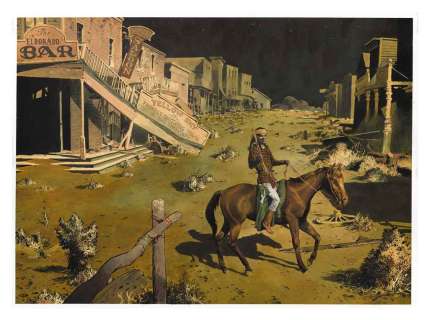 Christian Rossi - Illustration originale intitulée Ghost town, 2014 Signé. Acrylique, aquarelle, gouache sur papier