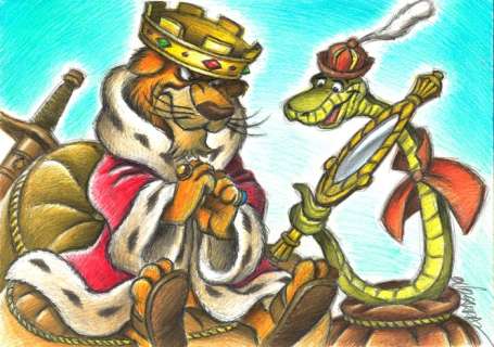 Joan Vizcarra | Robin Hood: Prince John, Sir Hiss & The Mirror - Original Drawing - Joan Vizcarra - 50 x 32 cm - Pencil Art - Original Artwork | Catawiki