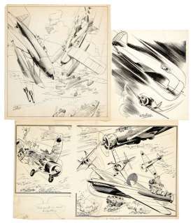 AL McWILLIAMS FLYING ACES ORIGINAL ART TRIO. | Hake’s