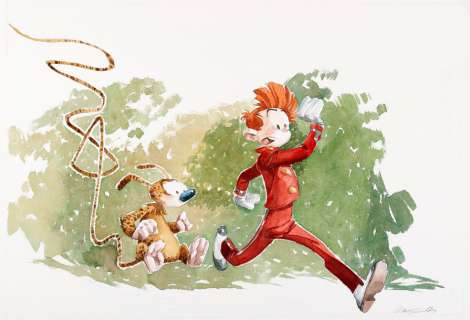 José-Luis Munuera | Spirou  Mine de plomb et aquarelle de couleur pour une | Millon