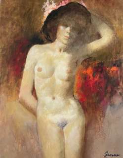 Carlo Jacono | C. Jacono - dipinto originale "Nudo con cappello" - Page volante - Exemplaire unique - (1975) | Catawiki