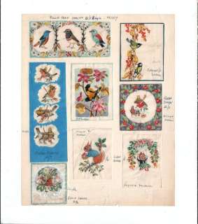 Haywood, Helen | Helen Haywood - 8 miniatuur aquarel-opzetjes op 1 blad - Ontwerpen voor wenskaarten - (1959) | Catawiki