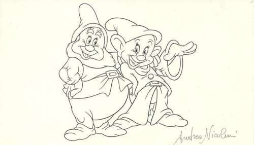 Andrea Nicolucci | Snow White & The Seven Dwarfs, Disney & Me - Happy & Dopey - Signed Original Cover by Andrea Nicolucci - (2000) | Catawiki