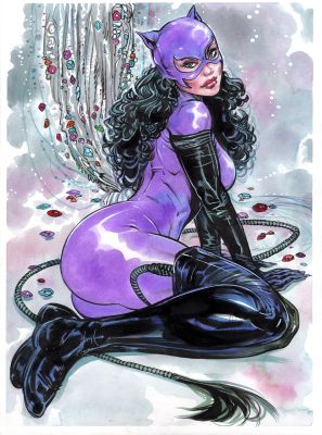 Ryan Kelly - CATWOMAN 90‘s Style in Purple Costume 9X12 inch color sketch by Ryan Kelly!