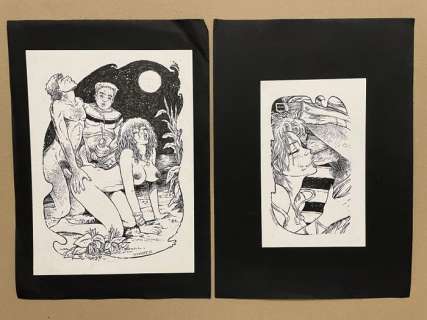 Géron, Jacques | Géron - 2x Dessin original - Nuit de pleine Lune - Page volante - Exemplaire unique | Catawiki