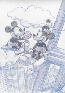 Millet, Disney Artist | Mickey & Minnie Mouse - Inspired by "Lunch atop a Skyscraper" - Original Signed Sketch Drawing by Millet | Catawiki