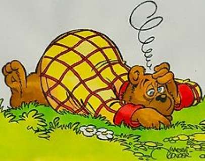 Marten Toonder (Studio’s) | Marten Toonder (Studio’s) - Originele aquarel - "Heer Bommel ligt uitgeteld" - (Jaren 1970) | Catawiki