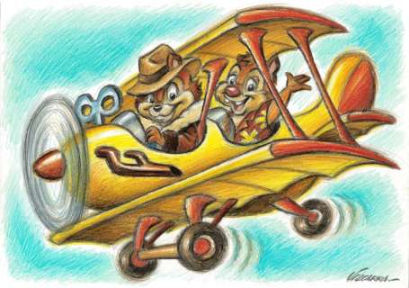 Joan Vizcarra | Chip ’n’ Dale’s Pilots - Original Drawing - Joan Vizcarra - Pencil Art - Original Artwork - 42 x 30 cm | Catawiki