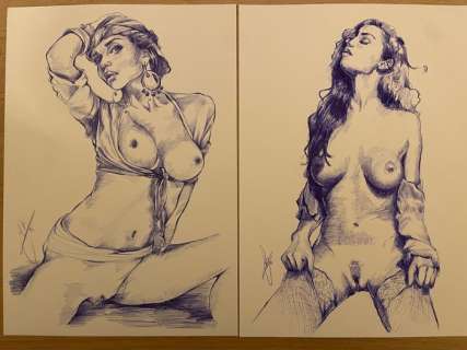 Saco (Signed) | Pin Up - Original drawing -Wünsche der Frauen - ‘Olivia and Yars’ Size: 21 x 30cm | Catawiki