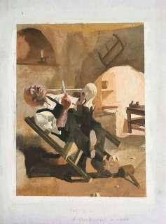 Ferenc Pinter - Original illustration for Pinocchio. Cm. 30x40. Gouache on board. Signed. Mint