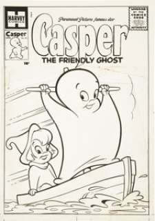 Casper the Friendly Ghost #43 Cover Original Art (Harvey, 1956). Wendy the Good Little Witch takes a sail -