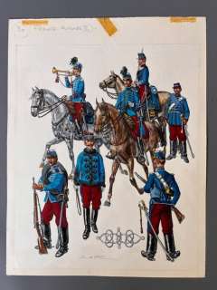 Funcken, Fred | Funcken, Fred - Dessin original couleur - L’Uniforme & armes des soldats du XIXe - France, les Hussards - (1969) | Catawiki