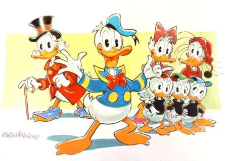 Alessandro Gottardo | Donald Duck - "The Clan" - Signed Watercolour Painting by Alessandro Gottardo - (2023) | Catawiki