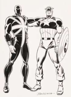 John Romita Sr. Comicon 76 Convention Booklet Union Jack and Captain America Illustration Original Art (Richard -