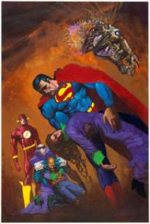 Simon Bisley Doom Patrol V2#29 Cover Original Art (DC, 1990). It‘s the JLA to the rescue, as Flash and -