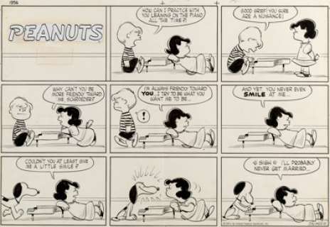 Charles Schulz Peanuts Sunday Comic Strip Snoopy and Lucy Original Art dated 4-29-56 (United Feature - | Heritage