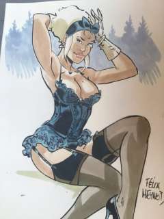Meynet, Félix | Meynet, Félix - Dessin original couleur - Mirabelle coquine en forêt | Catawiki