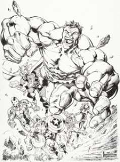 Mark Bagley and John Stanisci Avengers Assemble #2 Cover Original Art (June, 2012). The Avengers... Iron Man, -