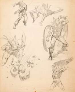 John Buscema - Thor and Captain America Character Study Sketches Original Art (1966).... | Heritage