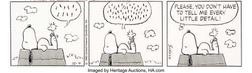 Charles Schulz | Peanuts Daily Comic Strip Snoopy and Woodstock Original Art dated 10-4-93 (United Feature Syndicate, 1993). | Heritage