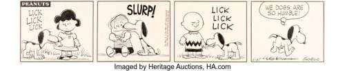Schulz, Charles | Charles Schulz Peanuts Daily Comic Strip Snoopy, Charlie Brown, Linus, and Lucy Original Art dated 5-31-58 (United... | Heritage