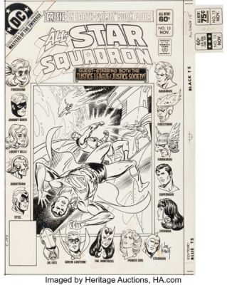 Joe Kubert All-Star Squadron #15 JSA and JLA Cover Original Art (DC, 1982). | Heritage