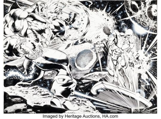 Claudio Castellini Cosmic Powers Unlimited #1 Silver Surfer vs. Thanos Wraparound Cover Original Art (Marvel, 1995). | Heritage